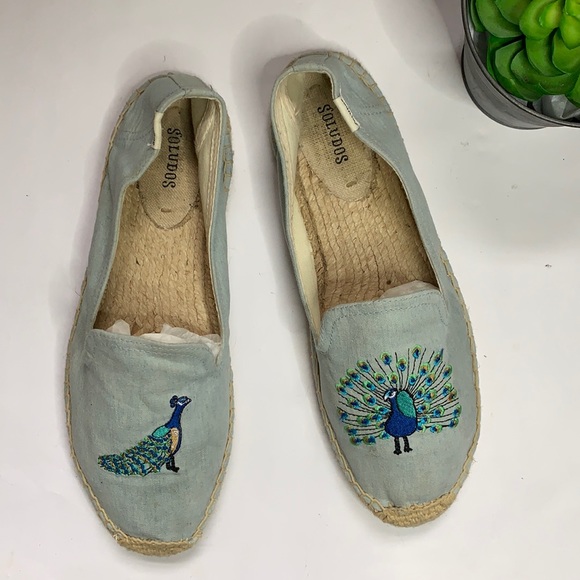 Soludos Shoes - SOLUDOS Women’s Peacock Bird Embroidered Platform Espadrilles Slip-ons SZ 10